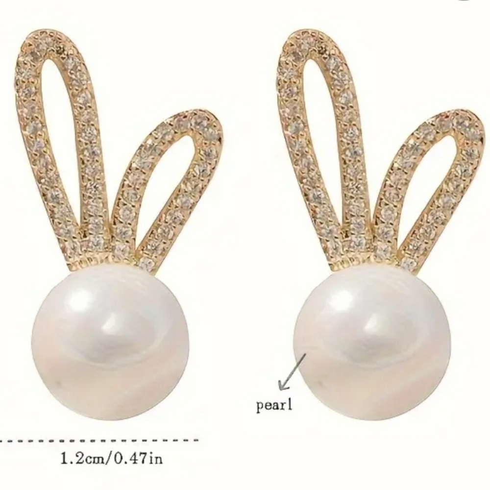 Charming Bunny Earrings with Imitation Pearls: Perfect for Everyday Wear - Picture 2 of 3